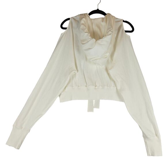 I.D. Sarrieri Womens UK 2XL Hoodie Charlie Cold-shoulder Ribbed Cream Cropped - Picture 4 of 13